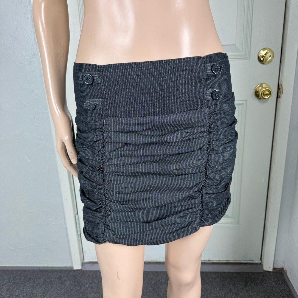 Vintage Y2K Valia Women's Skirt Large Sriped Mini Ruched Cotton Pencil LL4